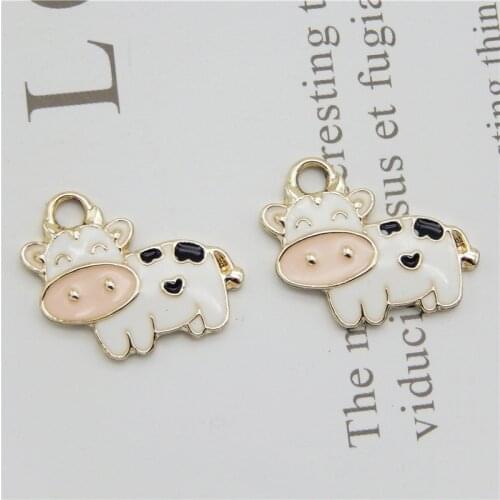 Julie Wang 10PCS Enamel Cow Charms Zinc Alloy Animal Gold Tone Milk Cow Pendant Bracelet Jewelry Making Accessory