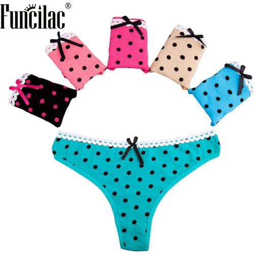 FUNCILAC Tangas Sexy Seamless Panties Cotton Women Thongs and G Strings Dot Print Femme Lingerie Underwear for Ladies 5 pcs/Lot