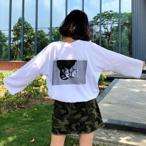 T-shirt Women Long Sleeve Simple Harajuku Loose Korean Style High Quality Female All-match O-Neck Womens Character Clothing New