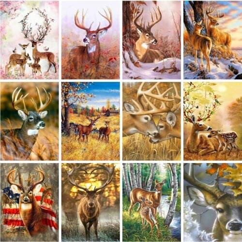 Huacan Diamond Painting 5d Deer Diamond Art Full Drill Diamond Mosaic Animal Farmhouse Home Decor