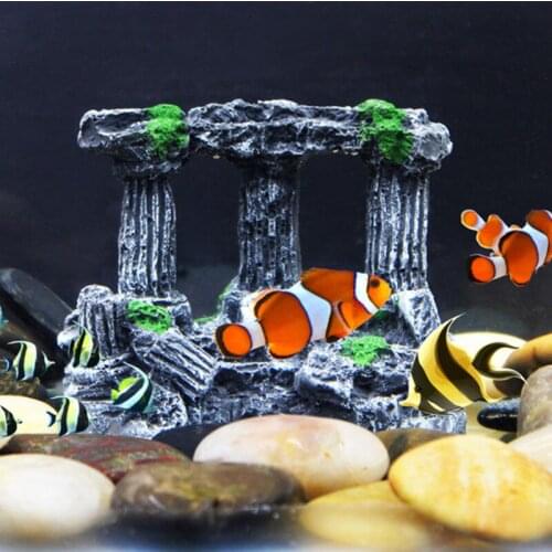 Artificial Aquarium Stylish Square Rome Stone Pillars Decoration Manual Retro Resin Landscaping For Aquarium Fish Tank Ornaments