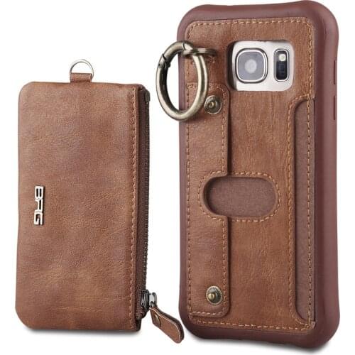 For Samsung Galaxy S7 Edge Case Leather Flip 2 in 1 Detachable Ring Buckle Zipper Pouch Card Wallet Case For Samsung S7 Case