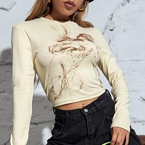 Sexy y2k print anime t shirt women summer crop top fashion streetwear tshirt tops Casual long sleeve vintage blouses clothes new