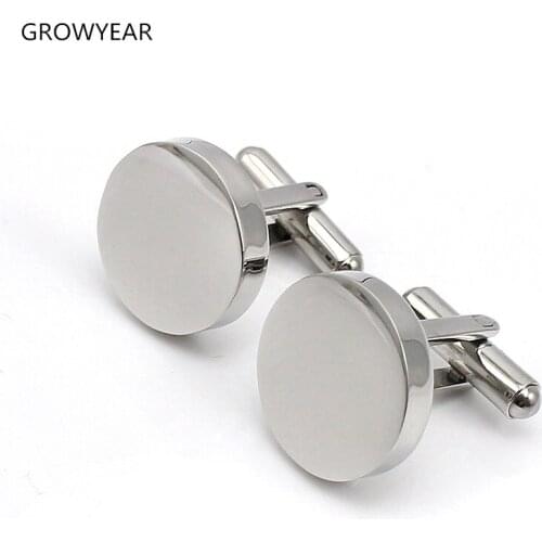 Custom Your logo Design Plain Silver Color Round Cufflinks Stainless Steel Jewelry For Men Womens Gifts