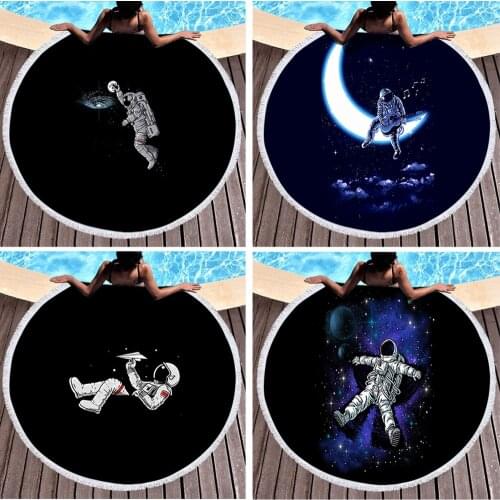 Astronaut Summer Round Beach Towels Space Bath Shower Towel Circle Swim Yoga Picnic Mat Bikini Cover Up Serviette De Plage