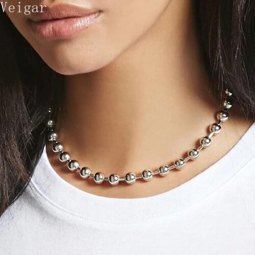 Silver Color Chunky Beaded Necklace 2018 Fashion Jewellery Alloy Maxi Colar Chokers Necklaces for Women Party Jewelry Bijoux