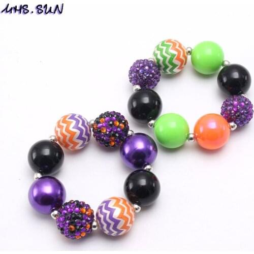 MHS.SUN Fashion Baby Chunky Bubblegum Beads Bracelets Purple+Orange DIY Beaded Elastic Bangles Kids Halloween Jewelry Gift 1PC
