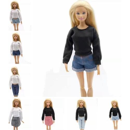 Fashion White Black Hoodie Sweater Sweatershirt Top 1/6 BJD Doll Clothes For Barbie Accessories Outfits 11.5" Dollhouse Kids Toy