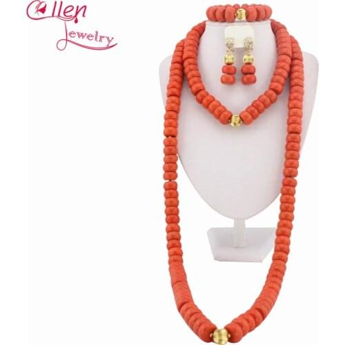 Fashion African Nigerian Wedding Beads Coral Jewelry Sets,African Beads Coral Necklace Bracelet Earrings Sets TL1358