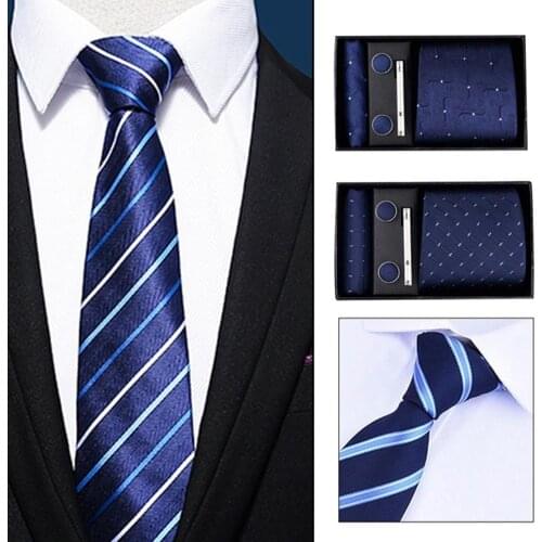 Fashion Office Men Cufflinks Necktie Handkerchief Tie Clip Gift Set Tie Clips Mens Metal Necktie Bar Formal Dress Shir corbatas