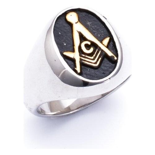 Mens Oval Free Mason Ring - Freemasonry College Style Stainless Steel Mens Masonic Rings Jewelry