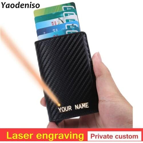 Laser engraving Men Credit Card Holders Business ID Card Case Fashion Automatic RFID Card Holder Aluminium Bank Card Wallets