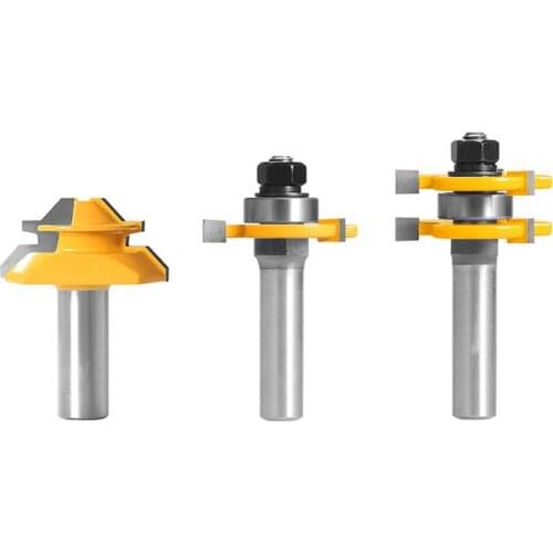 3PCS Tongue Grooves Router Bit Set T-shape 45° Wood Milling Cutter for Woodworking Tool 1/2'' and 1/4'' Shank Optional