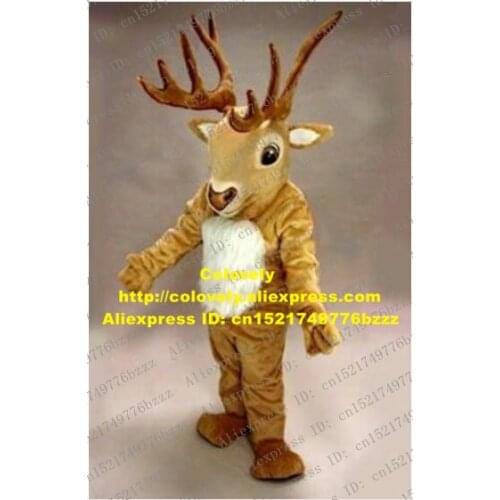 Fancy Brown Reindeer Mascot Costume Caribou Moose Alces Elk Red Deer Wapiti With White Hairy Belly Big Horns No.1621 Free Ship