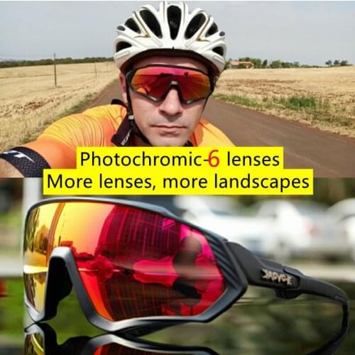 Kapvoe brand photochromic 6 lens sports cycling glasses riding marathon UV400 men women road bike eyewear cycling sunglasses