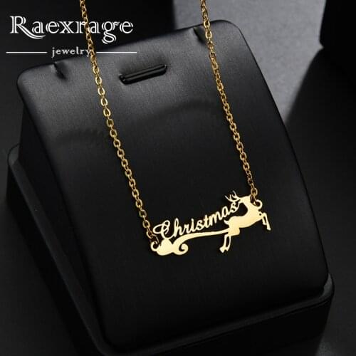 Raexrage Personalized Elk Name Necklace Stainless Steel Deer Antlers Custom Nameplate Clavicle Chain Necklaces for Women Girls