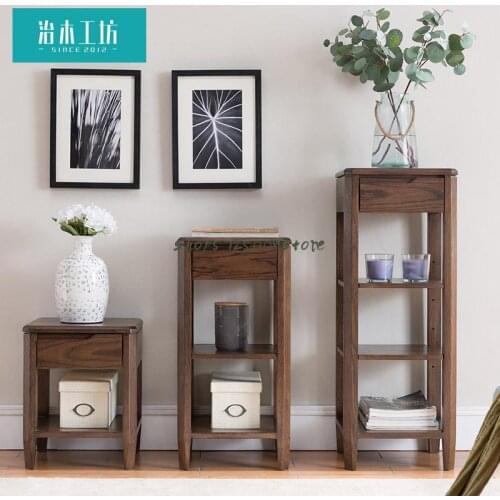All solid wood flower stand Nordic minimalist oak shelf modern minimalist living room floor flower pot shelf