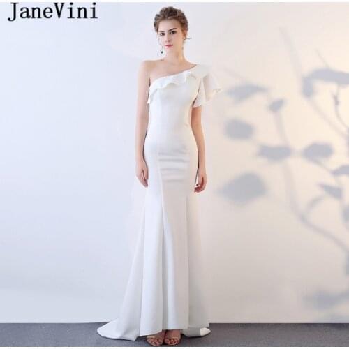 JaneVini Vestidos Simple Mermaid Mother of The Bride Dresses 2018 One Shoulder Ruffles Backless Satin Evening Gowns Lange Jurken