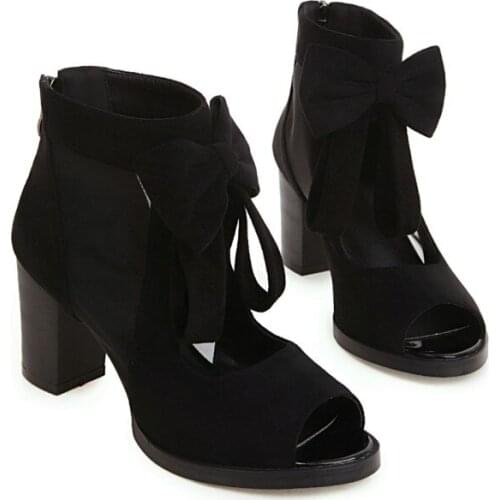 Big Size 9 10 11-14 high heels sandals women shoes woman summer ladies The bow fish net is hollow