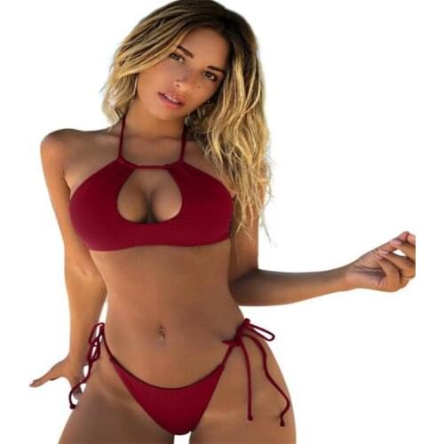 Sexy Triangle Bikini Set Push Up 2019 Low Waist Micro String Solid Bathing Suit Thong With Pad Red Swimsuit Brazilian Biquini