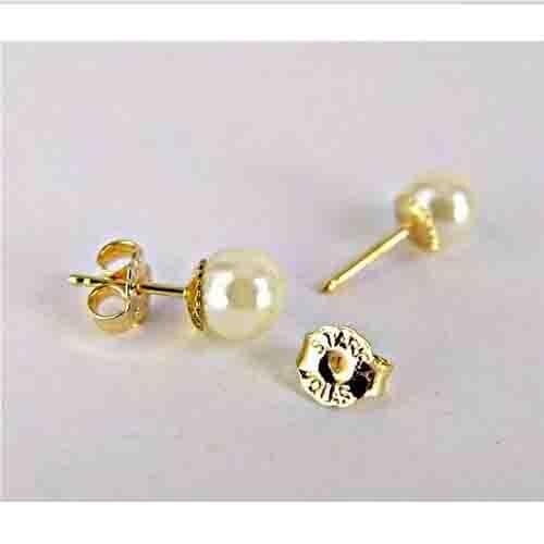 Hot Sale Childs Classic Plain Real Pearl Earring 3MM 4MM 5MM 6MM 8mm Round White Color Freshwater Pearl Gold Stud Fine Jewelry