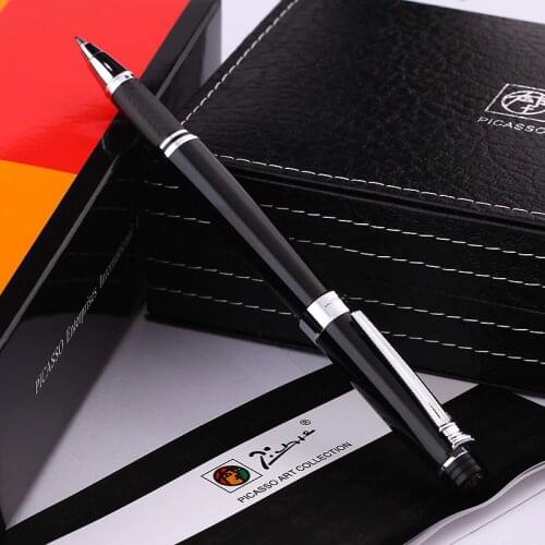 Pimio 917 Luxury Black and Silver Clip Roller Ball Pen with 0.7mm Black Ink Refill with Original Gift Box Ballpoint Gift Pens