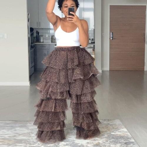 Chic Leopard Tulle Pants Custom Made Tiered Ruffled Pants Beach Party High Street Photo Shoot Girls Leopard Tulle Trousers