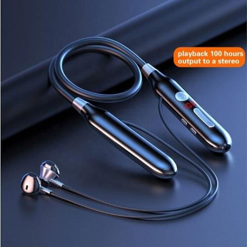 Sport Neckband Magnet Wireless Earphone BT5.0 With Mic Stereo HIFI LED Display Headset Support TF Card
