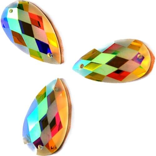 2151TH AB Holes Drop Matte DIY Sew On Rhinestones Flat Back Glass Strass Stone Tear Garment Dress Jewelry Decoration