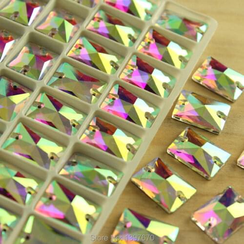 Super Shiny No Scrach Crystal AB Rectangle Glass Stones Sew On Rhinestones Sewing Dress Making