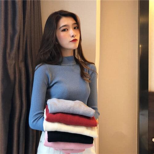 Spring And Autumn Half High Neck Pullover Solid Color Striped Bottoming Shirt Slim Fit Comfortable Sweater High-Quality Fabric