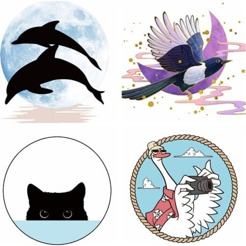 Pulaqi Cartoon Whale Patch DIY Iron on Transfers For Clothes Heat Transfer Bear/Eleplant Patches Thermal Stickers For T-shirt