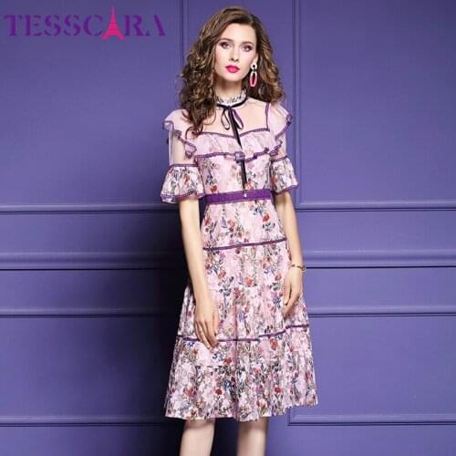 TESSCARA Women Summer Luxury Lace Dress Festa High Quality Pink Wedding Party Robe Femme Vintage Mesh Designer Cocktail Vestidos