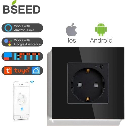 BSEED EU Standard Wall Socket Smart Socket WIFI Socket White Black Golden Colors Works With Tuya Google