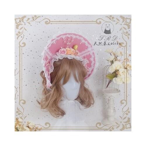 Gorgeous Gothic Vintage Soft Girl Lolita Victorian Court Sun Hat Bnt Cosplay Flower Multilayer Lace Bead Chain Bonnet Handmade