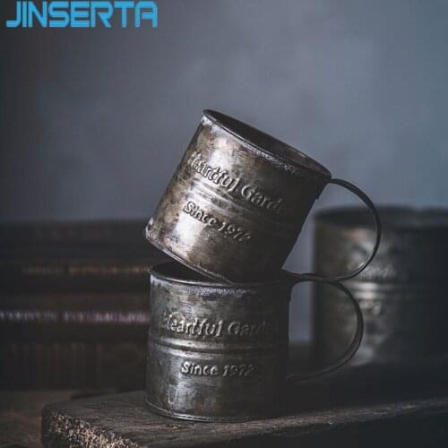 JINSERTA Vintage Metal Storage Tray Iron Vase English Printing Cup Home Food Container Desktop Sundries Decor Photography Props