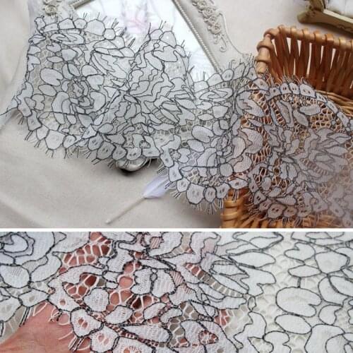 Embroidered White with black Thread Lace Fabric Trim Garment Accessories for Clothing Wedding Eyelash Lace Ribbon Decoration