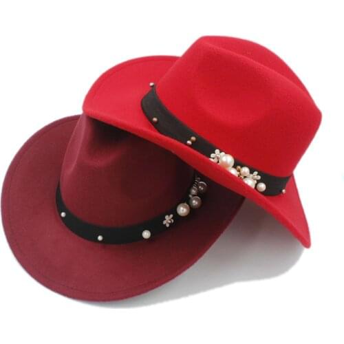 Fashion Women Chapeu Western Cowboy Hat For Elegant lady Cowgirl Wide Brim Jazz Church Cap Cloche Sombrero Top Cap