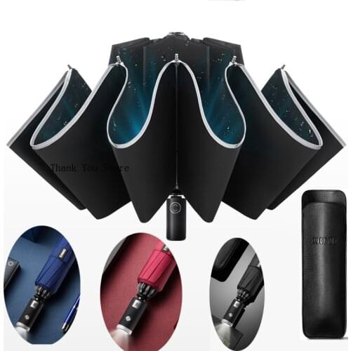 Zuodu Automatic Reverse Umbrellas Reflective Strip Foldable Men Women Portable Windproof Anti-UV With LED Lights Umbrella
