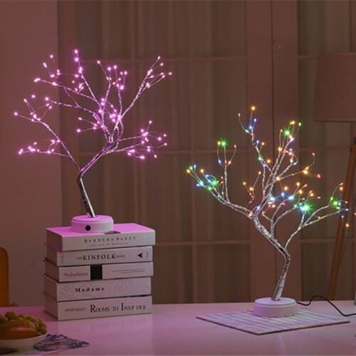 1Pc Mini LED Christmas Tree Night Lights Copper Wire Touch Switch USB Battery Fairy Home Kids Bedroom Party Holiday Table Lamps