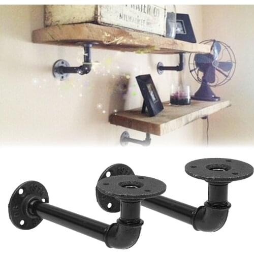 Bracket Wall Floating Shelf Vintage Retro Black Iron Industrial Pipe Shelf Bracket Holder Home Decor Storage Holder 1pcs