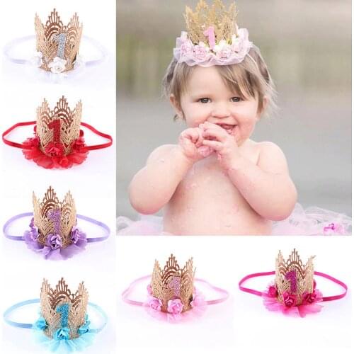 1PC Rose Flowers Lace Crown Children Baby Party Hat Prince Princess Hats Birthday Baby Hair Accessories Headband Play Mats