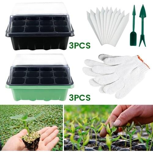 3PCS Seed Starter Trays Set 12Cell Gardening Germination Tray Adjustable Vents Mini Propagator Nursery Pot Kit for Growing Plant
