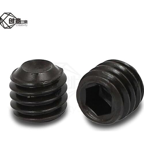 50pcs M3 M4 Black 12.9 Alloy Steel Inner Hexagon Groove Socket Set DIN916 Screw Metric Thread Grub Screws 3D Printer accessorie