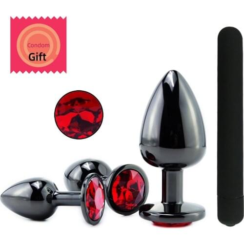 Black Gun Metal Round Red Crystal Jewelry Huge Anal Plug Prostata Massage for Men Sextoy Women Plug Tail Butt Plug Gay Sex Toys