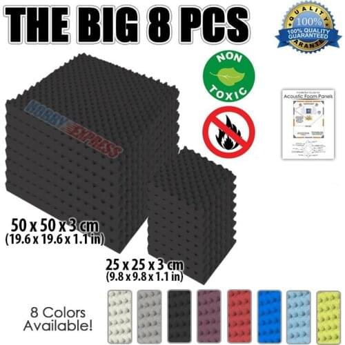 Arrowzoom 8 pcs Set Sound-Proofing Studio Acoustic Panel Foam Egg Crate Convoluted Tiles 9.8*9.8*1.1" / 19.6*19.6*1.1" KK1052
