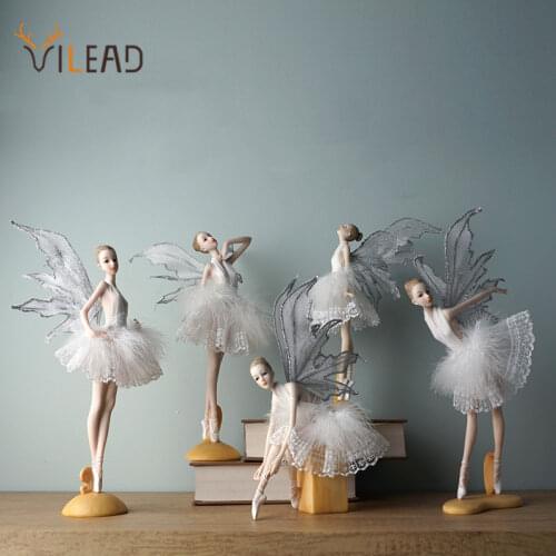 VILEAD Resin Ballet Dancer Figurine Creative Angel Miniatures Angel Fairy Statuettes Model Modern Crafts for Home Docor