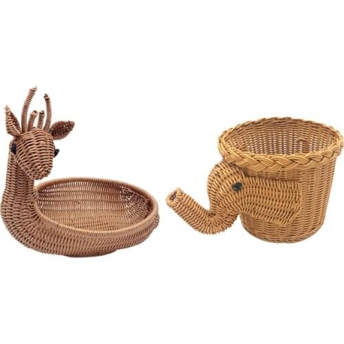 Handmade Bamboo Elephant Wicker Picnic Bread Camping Picnic Basket with Imitation Deer Bread Basket Fruit Bowls Tray