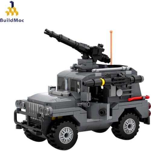 Buildmoc Military Off-road Vehicle Technical Combat Swat Team Weapon Tank Modular Cannon Building Block Model Children Toy Gift