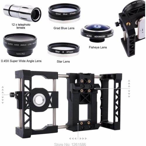Phone Mount Holder Stabilizer Grip Cage System +camera photo Filter +Telescope+Macro Wide Angle Fisheye Lens For Samsung For LG